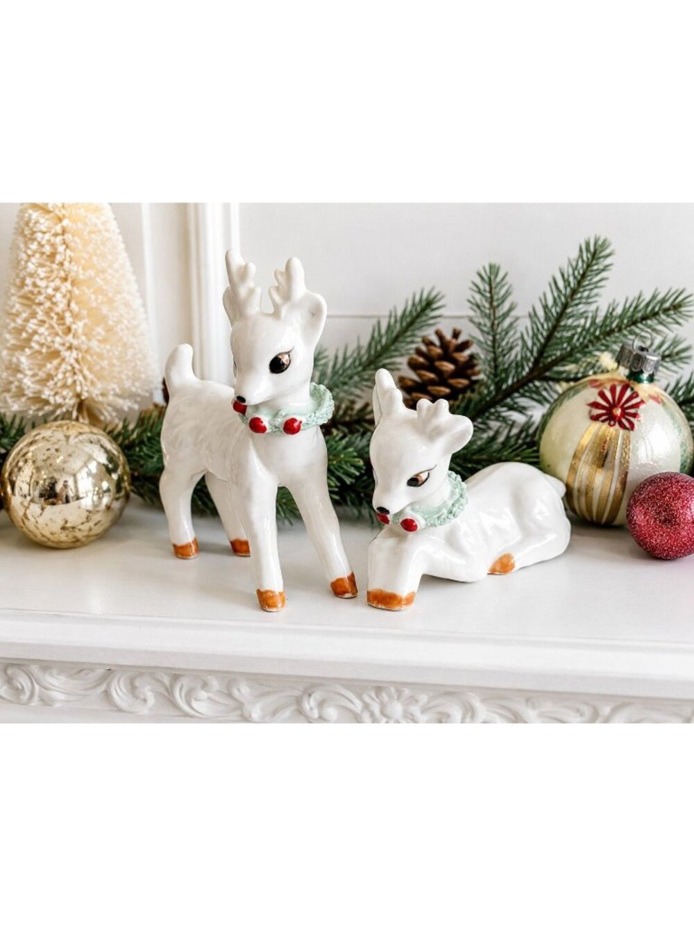 Vintage Joseph Originals Christmas Reindeer Figurines 2 White Deer Fawn Korea